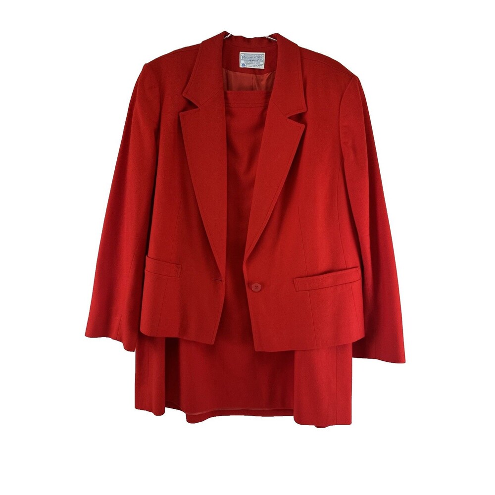 Pendleton Vintage Virgin Wool Red Blazer Jacket 40 And Skirt 34 Outfit Womens